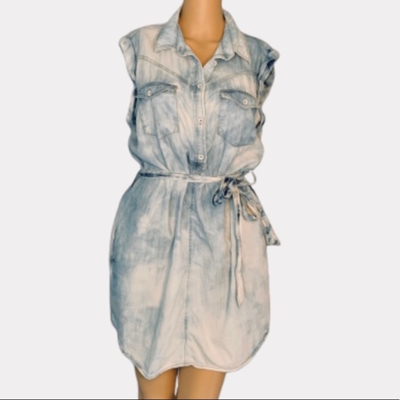 life in progress Dresses & Skirts - Tie Dye white Wash Denim Short Blue Denim Dress.